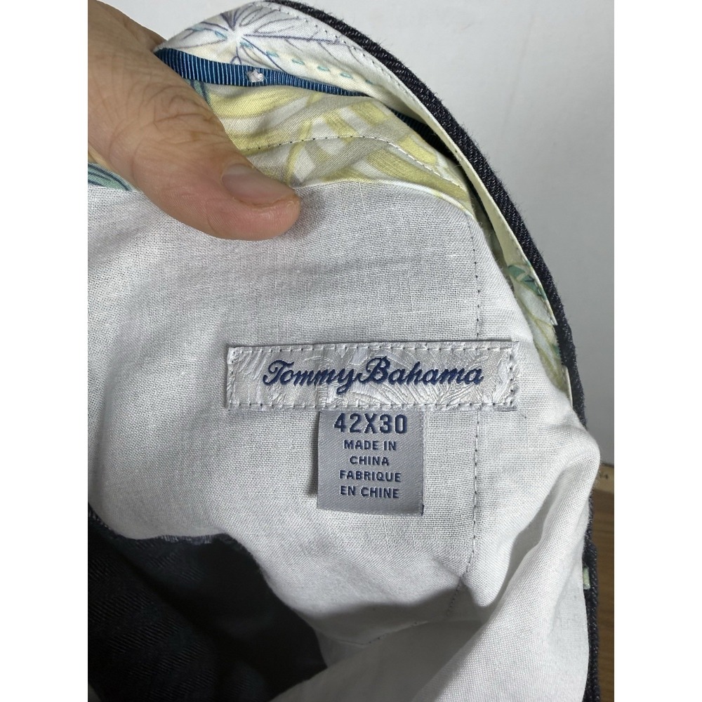 Tommy Bahama Beach Linen Blend Mens Pants Size 42x30 Gray Blue Herringbone Chino - Picture 4 of 7
